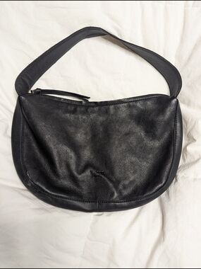 Classic Black Leather Hobo Shoulder Bag